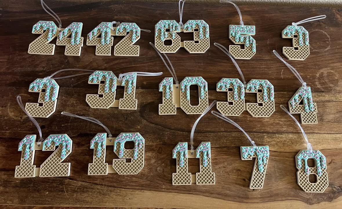 Ice Cream Drip Number Bag Tag
