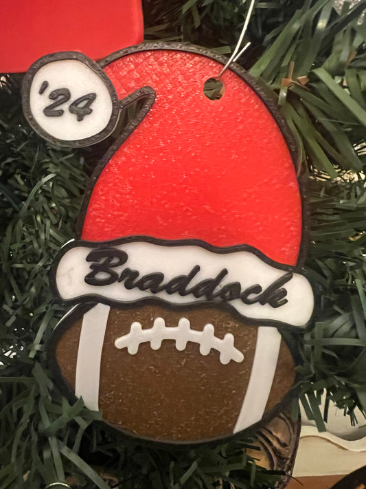 Santa Hat Football Ornament- Personalized