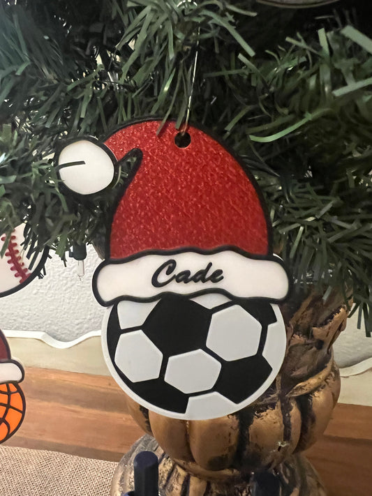Santa Hat Soccer Ornament- Personalized