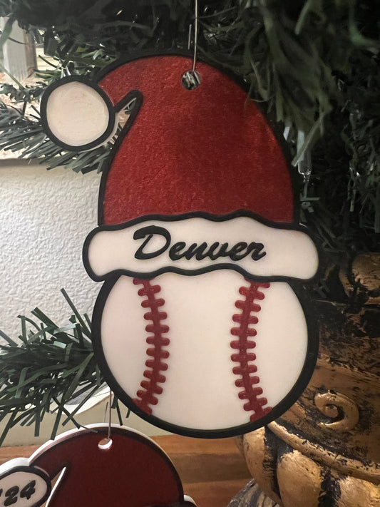Santa Hat Baseball Ornament- Personalized