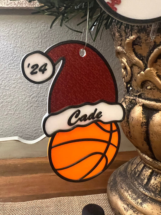 Santa Hat Basketball Ornament- Personalized
