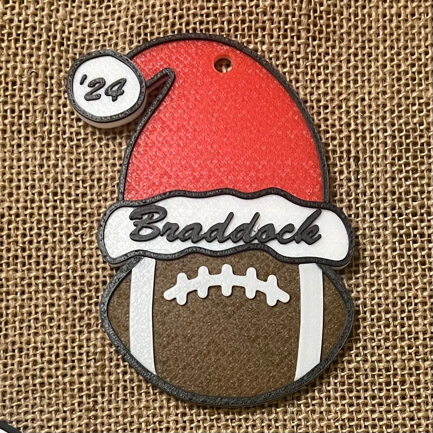Santa Hat Football Ornament- Personalized