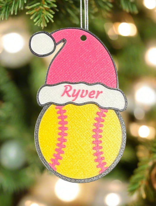 Santa Hat Softball Ornament- Personalized